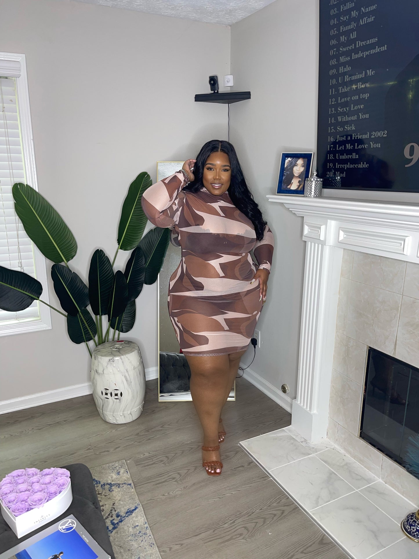 Brown mesh bodycon